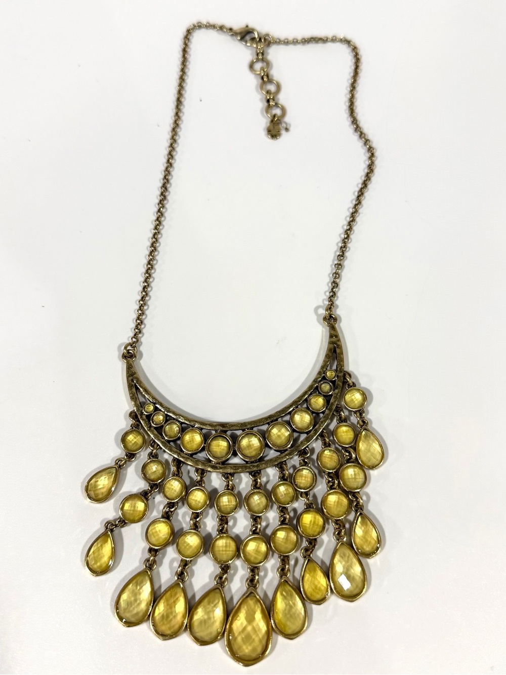 LUCKY BRAND Reversible Bohemian Teardrop Fringe Antique Gold-Tone Bib Necklace